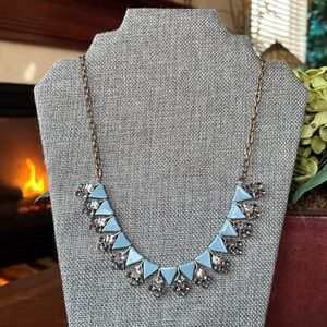 J. Crew Blue Triangle Stone Bead Cluster Crystal Drop Collar Statement Necklace